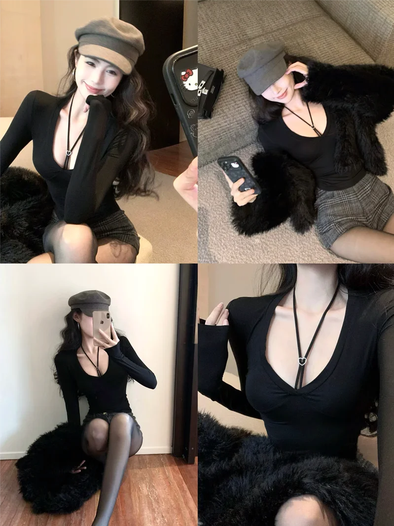 Pure Desire Gyaru Сексуальный топ с глубоким вырезом и v-образным висячим воротником