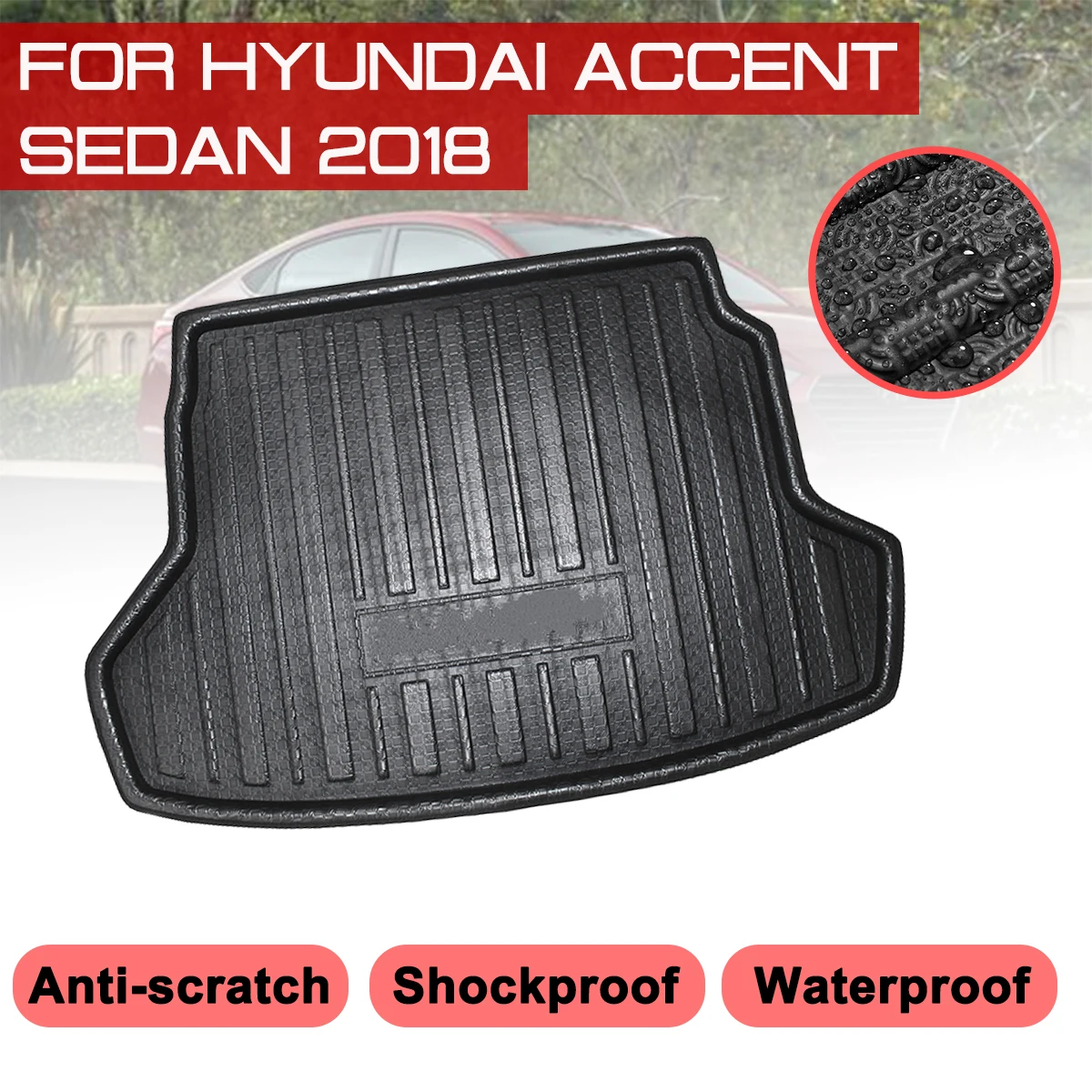 

Floor Mats Car Rear Trunk Boot Mat Waterproof Carpet Anti Mud Tray Cargo Liner For Hyundai Accent Sedan 2018