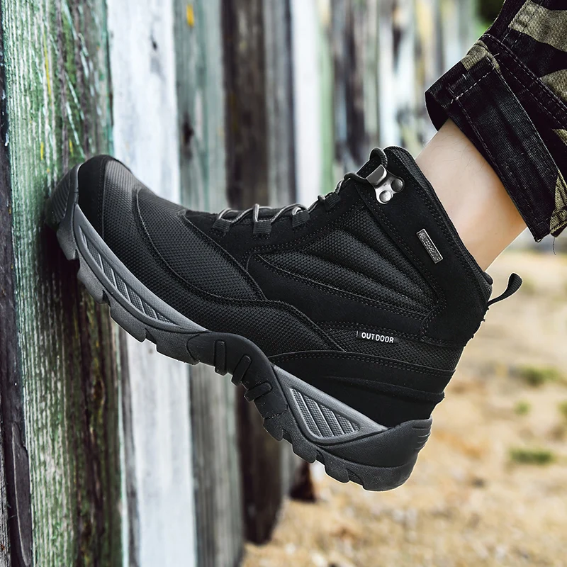 HIKEUP Men‘s Hiking Shoes Breathable Tactical Combat Army Boots Outdoor Climbing Shoes Non-slip Men's Trekking Sneaker