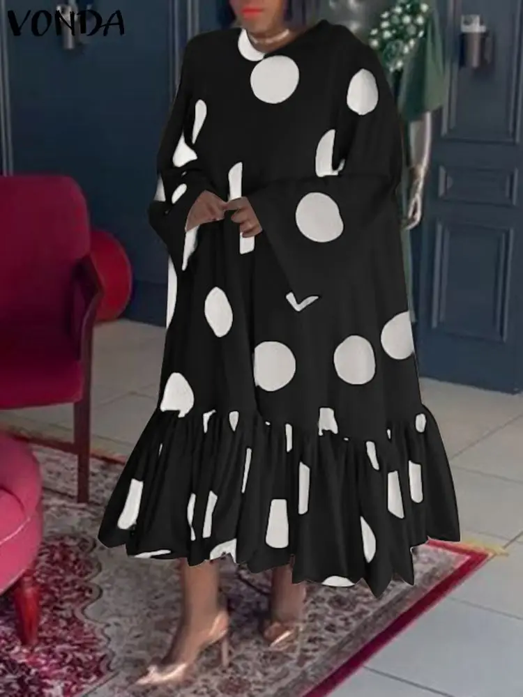 

Женское платье в горошек, с длинным рукавом, свободного покроя