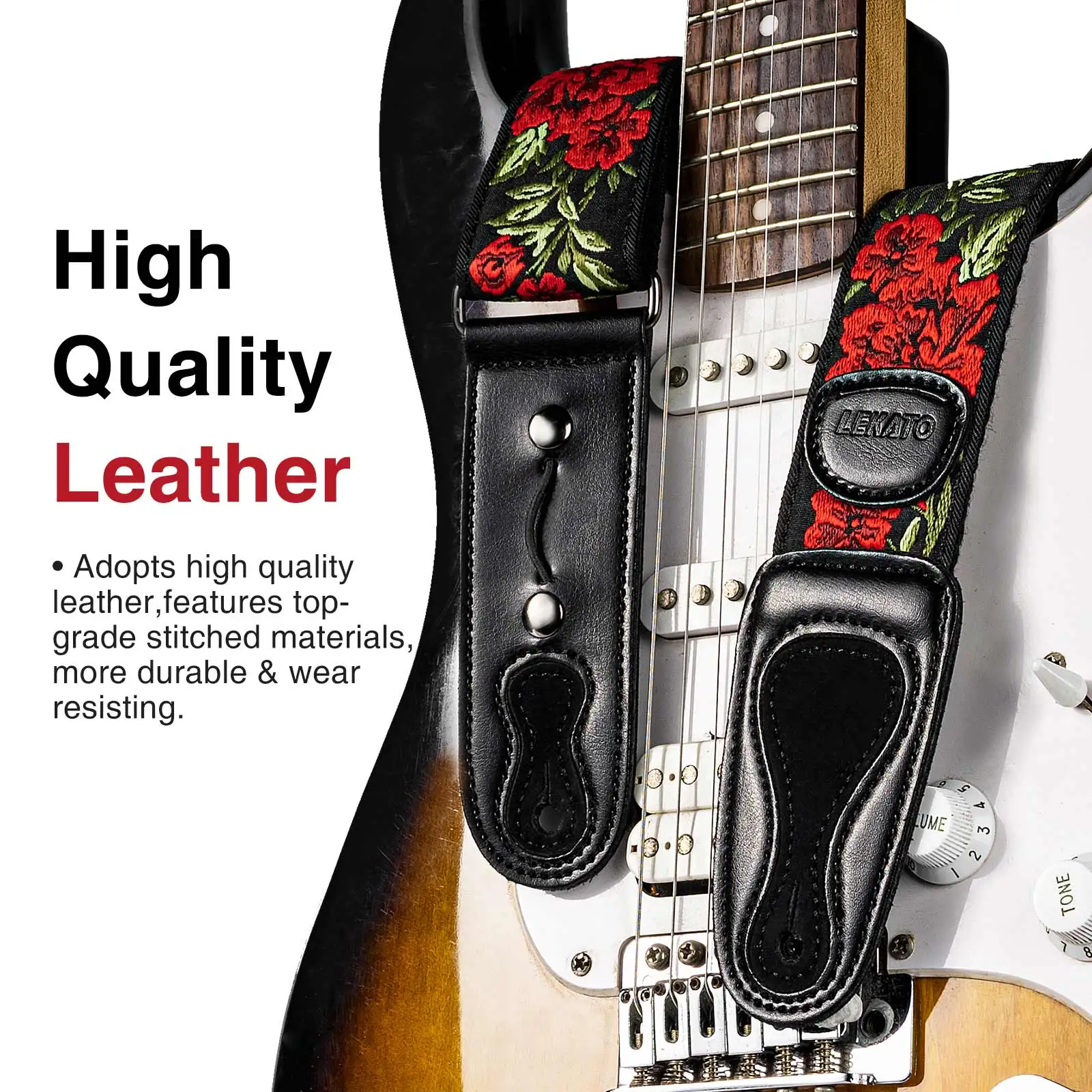 LEKATO LGS-6 Guitar Strap with 6 Picks 2 Locks for Electric Acoustic Guitar Bass images - 6