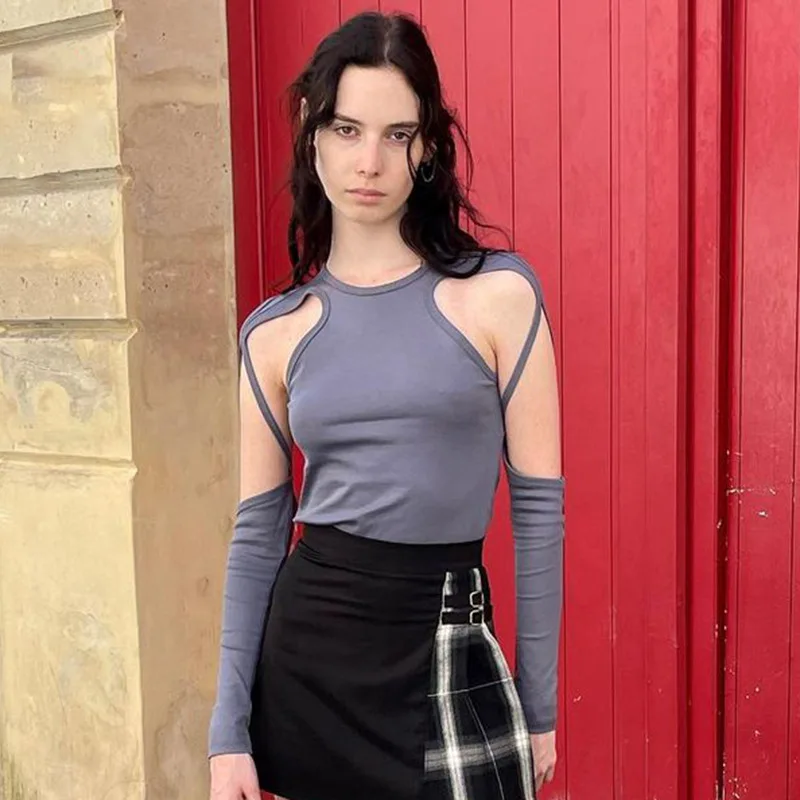 

Женская футболка с вырезами cybery2k, летняя, облегающая