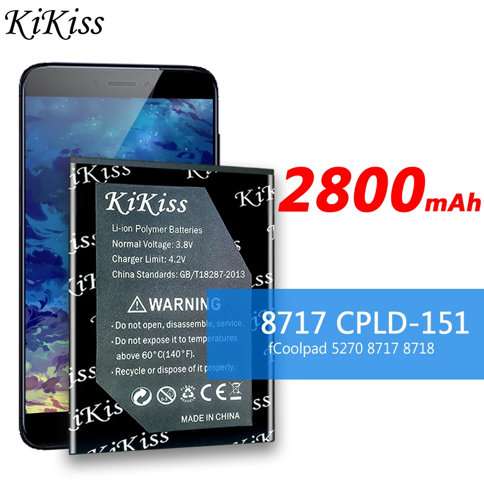 

Аккумулятор высокой емкости KiKiss 8717 Φ CPLD151 CPLD 151 2800mAh для батарей Coolpad 5270 8717 8718