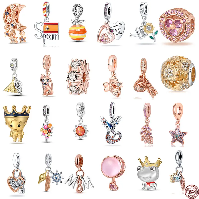 

925 Sterling Silver Little Daisy Heart Crown Beads Charm Fit Original Pandora Bracelet Bangle for women Jewelry Gift 2023 New