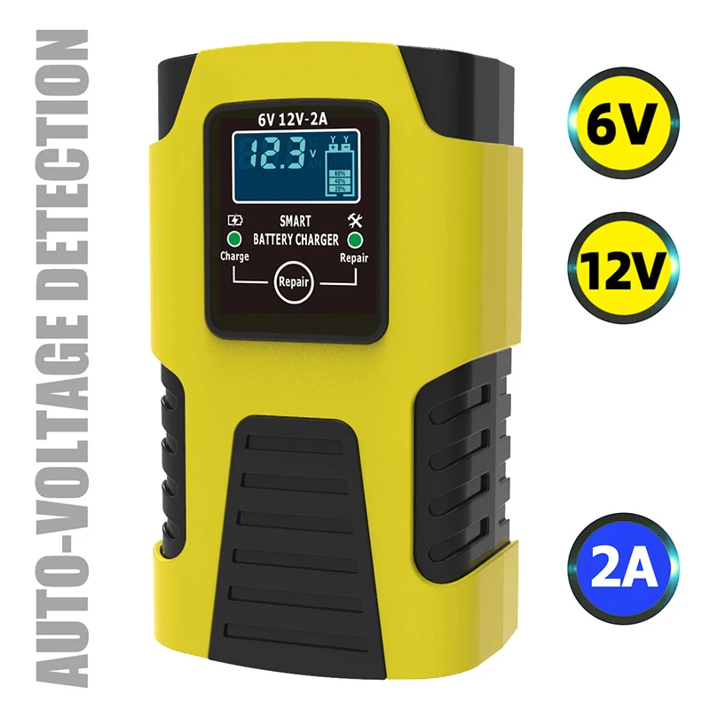 

6V/12V 2A Multiple Protection Intelligent Pulse Repair Automatic Charging Battery Charger Car Motorcyle Battery Charger