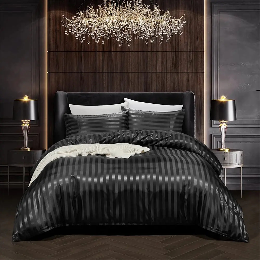 

Solid Color Quilt Cover Imitation Silk Satin Duvet Cover Luxury Bedding Sets Soft Single Queen King Size Quilt Cover Set