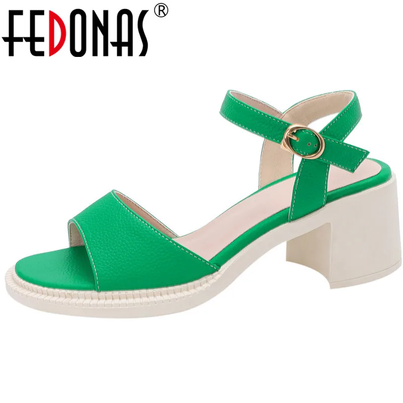 

FEDONAS New Arrival Women Sandals Fashion Concise Pumps Party Wedding Office Ladies Casual Thick High Heels Summer Shoes Woman
