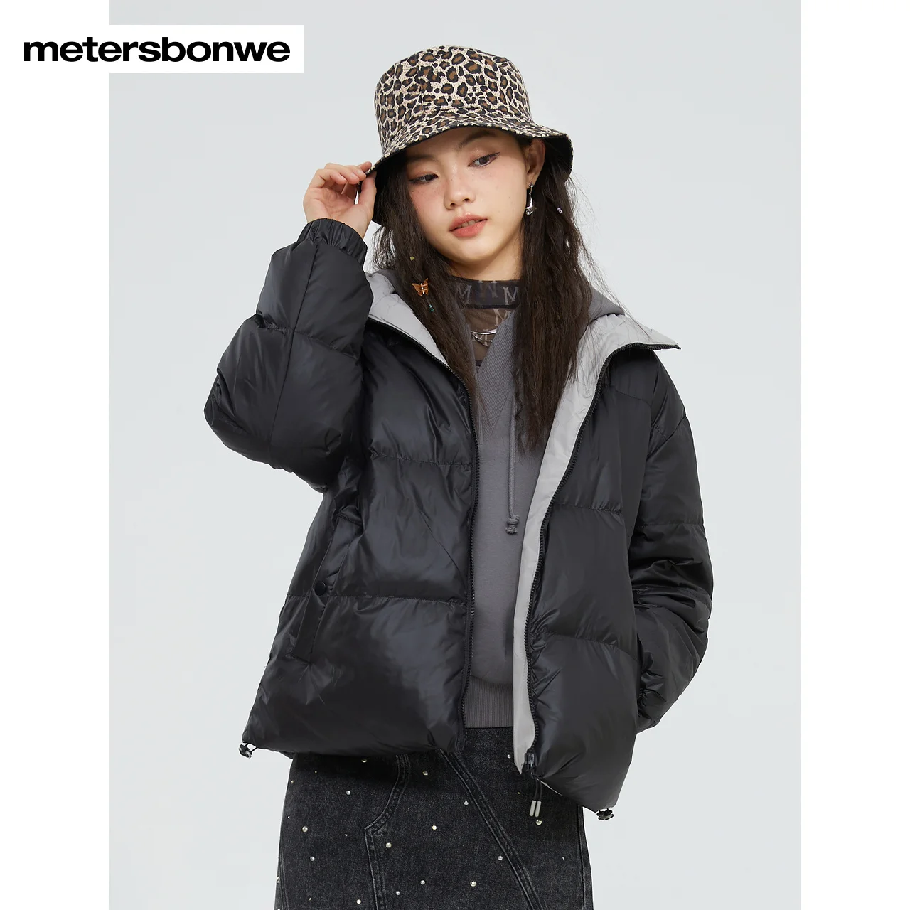 Metersbonwe Women's Stand Collar Short Down Jackets 80%Light And Soft Duck Down Warm Wear Loose Solid Color Winter Down Coat