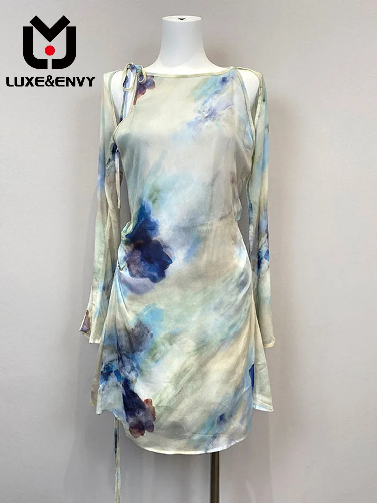 

Женское короткое платье Люкс & ENVY Shen, летнее платье с длинным рукавом и завязкой, 2023