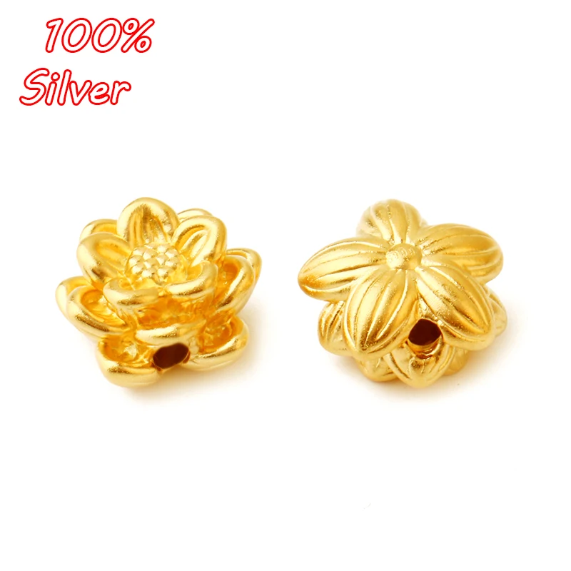 

925 Silver Color Jewelry 14k Gold Charm Beads Lotus Flower Bead Fit Bracelet Necklace Accessories Jewelry Making