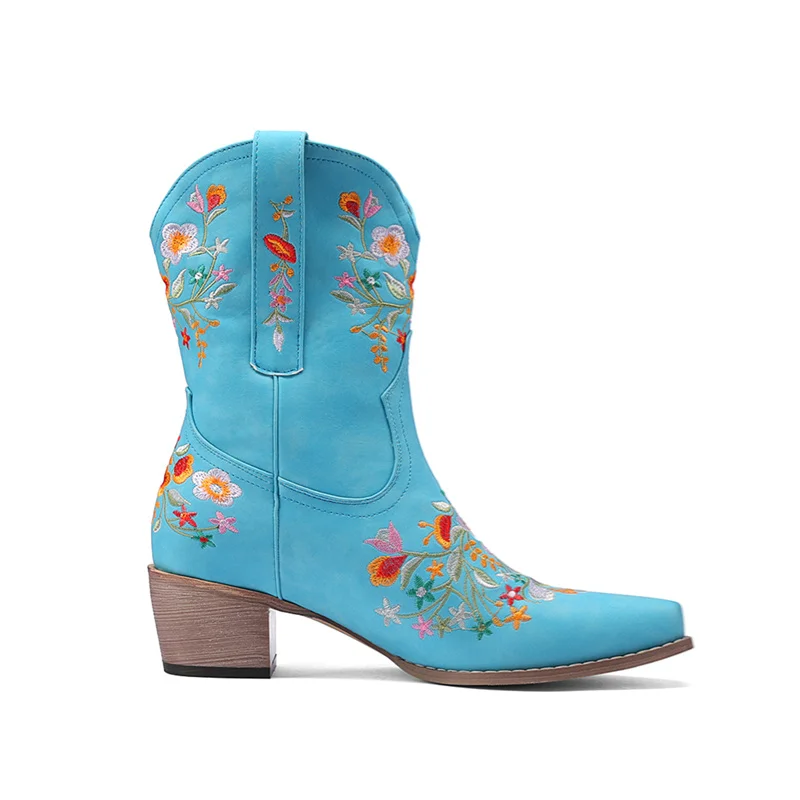 Women Shoes 2022 Luxury Winter Fashion Chunky Heels Embroidered Plus Size High Heels Retro Ethnic Style Low Tube Women Boots