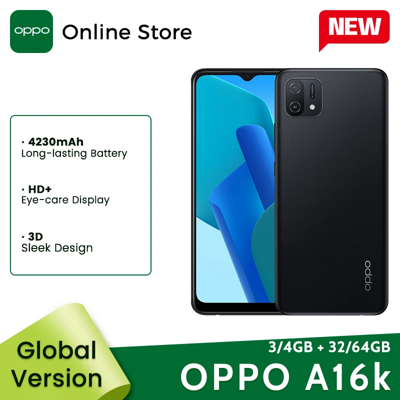 Global Version OPPO A16k 16 k Smartphone MTK Helio G35 Octa Core 3/4GB 32/64GB 6.52 HD+ Screen 13MP Main Camera 4230mAh 4G Phone