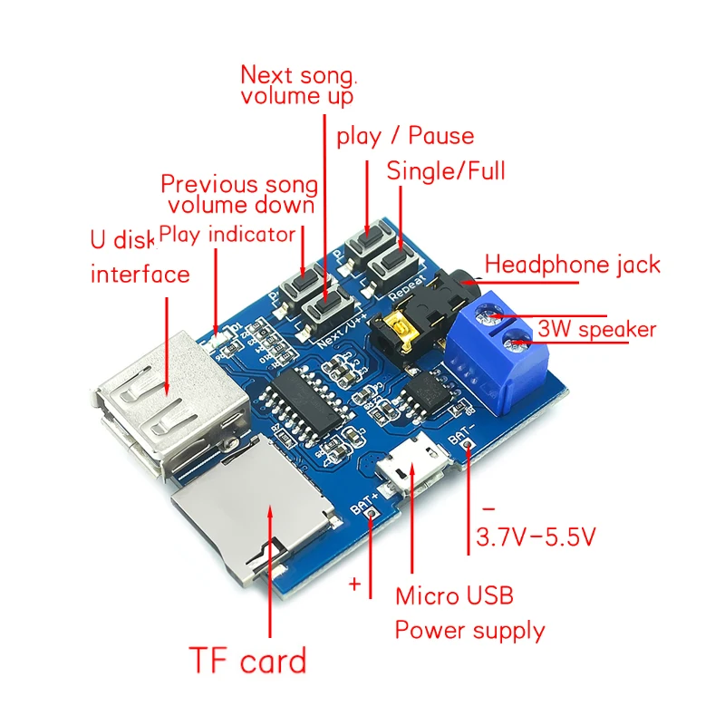 TF-карта U-disk MP3 Плата декодера с форматом module Расшифровка усилителей audio Player |