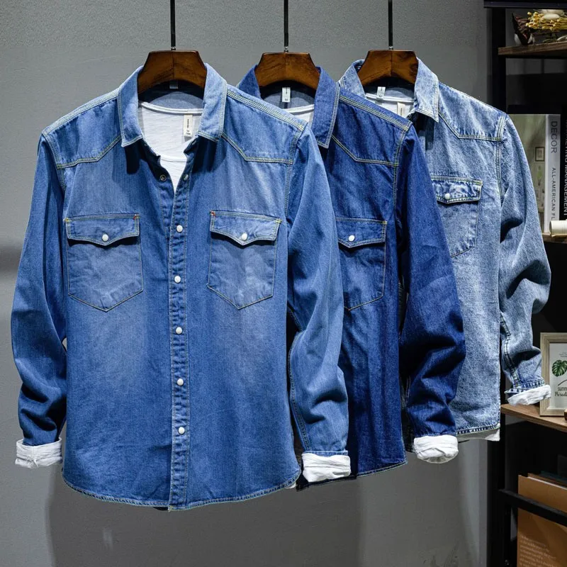 New Arrival Spring And Autumn 100% Cotton Men Denim Long Sleeve Fashion Loose Casual Jacket Casual Shirts Size M L XL 2XL 3XL