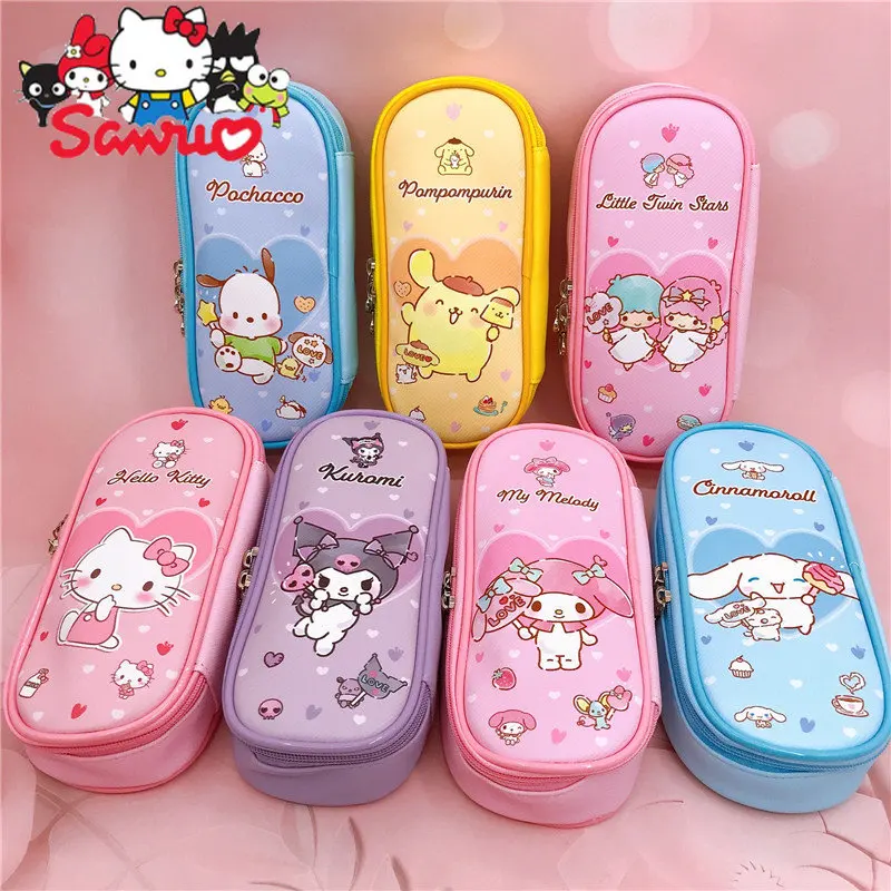 

Sanrio Melody Kuromi Hello Kitty Cinnamoroll Pochacco Double Zipper PU Stationery Box Student Pencil Bag Cosmetics Storage Bag