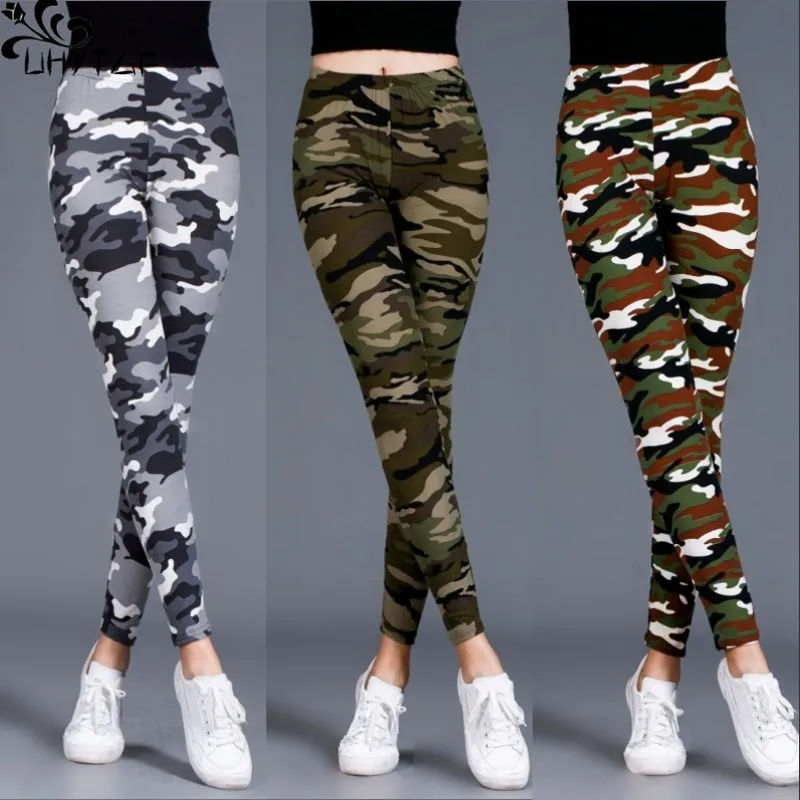 UHYTGF Camouflage Outer Wear Leggings Female Spring Thin Style Large Size Elasticwaist Small Foot Pants Women Nine Point Pants73