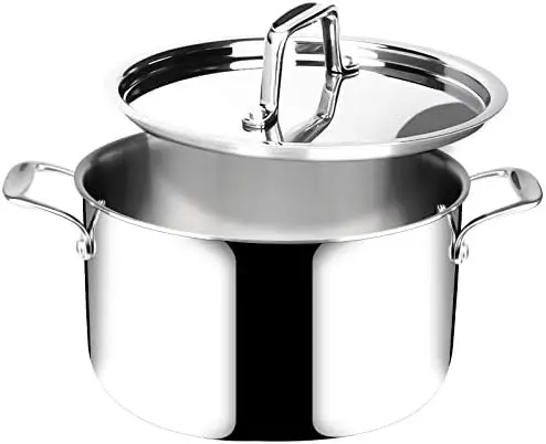 

Quart Steel Stock Pot with Lid, 3-Ply Cooking Pot for Soup, Rice, Stew, Oven and Dishwasher Safe, Compatible with Induction, Ce