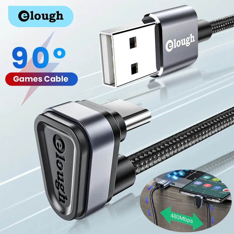 

Elough USB Type C Cable 2.4A 90 Degree Elbow Data Games C Type Fast Charging Cable For Samsung Xiaomi Redmi Wire For Charging