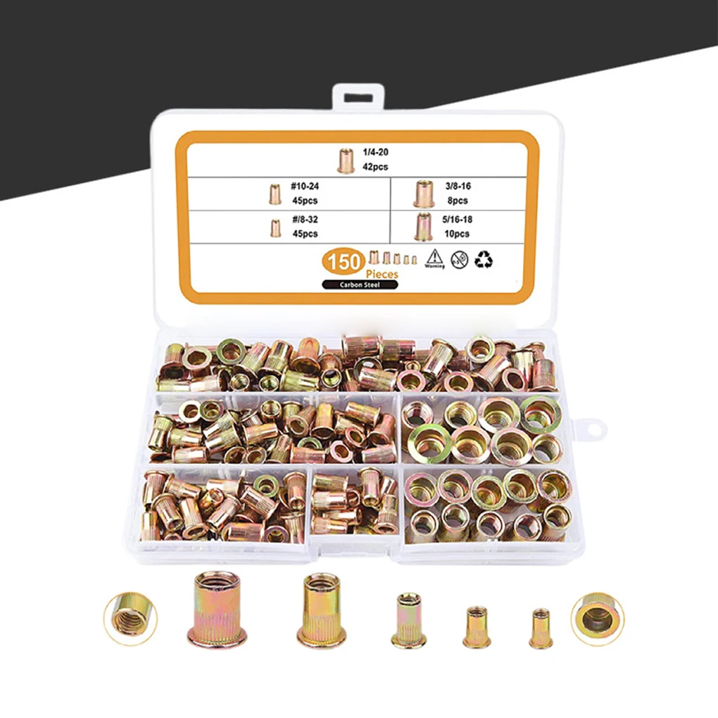 

150 Pieces Set Rivet Nut Anti-rust Electroplated Smooth Screw Accessories