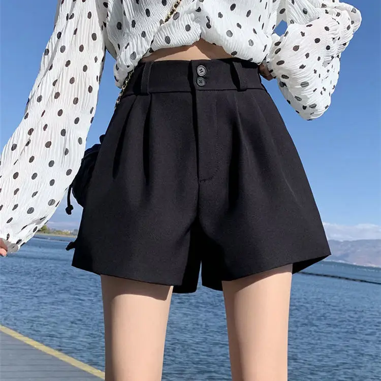 

Women 2022 Summer High Waisted Shorts Female Chic Casual Wide Leg Shorts Ladies Basic Loose Casual Bottom All-match Shorts D63