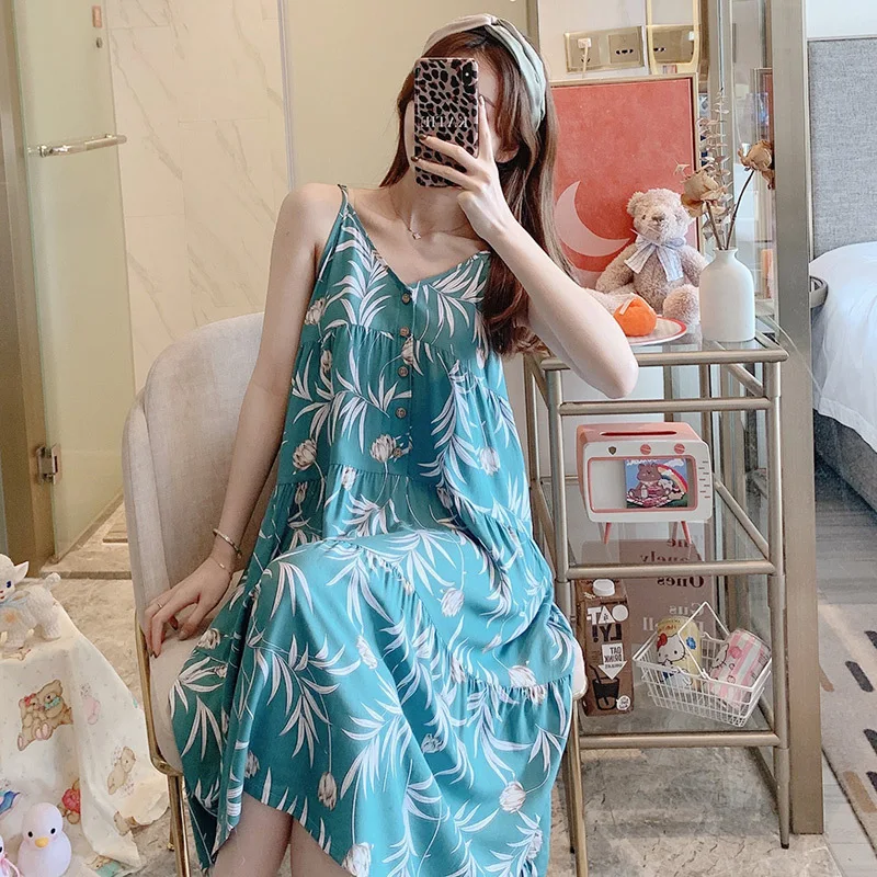 2023Nightdress Women V-Neck Short Sleeve Sleepshirt Long Length  One-Piece Skirt Nightdress  Cotton Nightgown Sexy Longuette