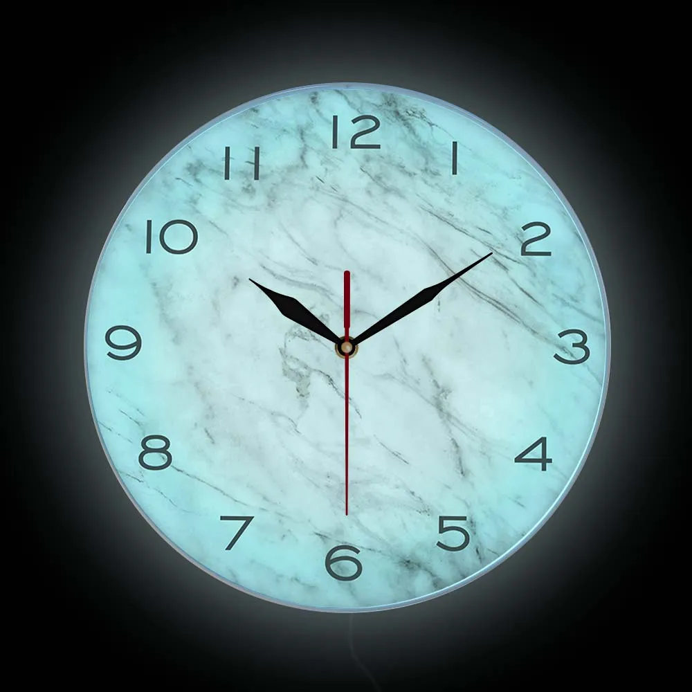 

White Grey Marble Texture Print Wall Clock With LED Backlight Modern Design Home Decor Minimalist Art Wall Clock Glow In Dark