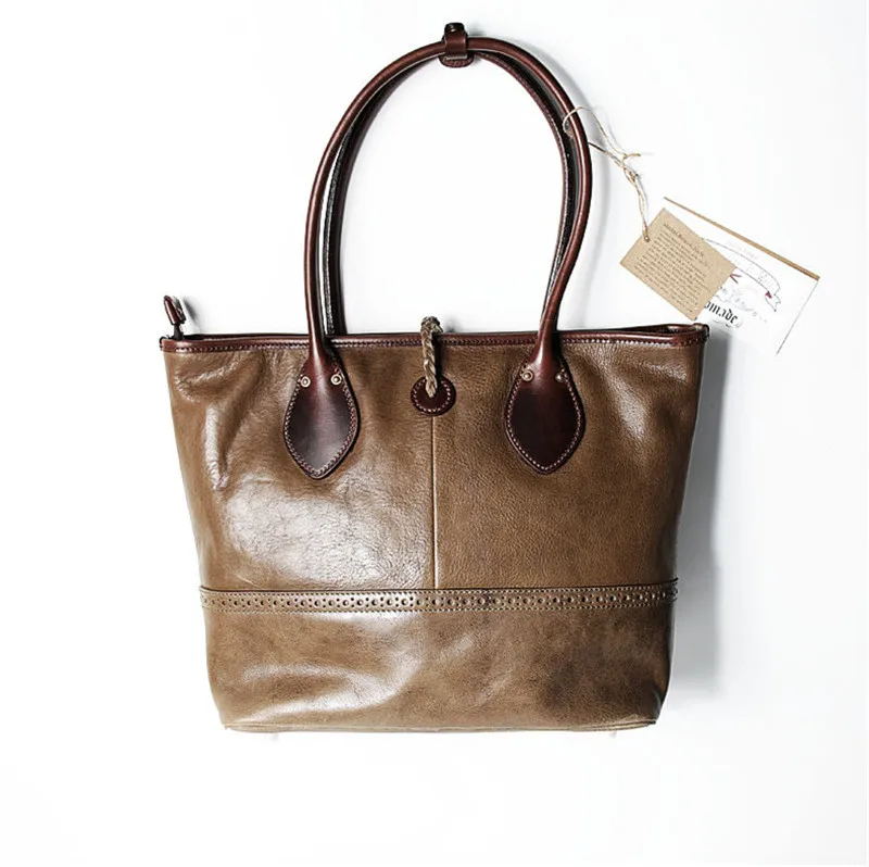 Vintage fashion luxury handmade designer top cowhide green Tote bag for men and women outside party real leather shoulder bag