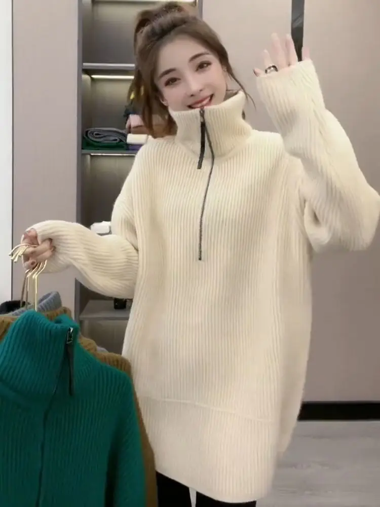 Утолщенный свитер на молнии с высоким воротником женский осень и зиму новый