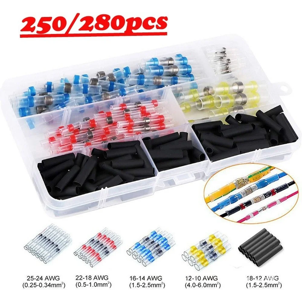 

280/250PCS Solder Seal Wire Connectors Waterproof Heat Shrink Butt Connectors Electrical Wire Terminals Insulated Butt Splices