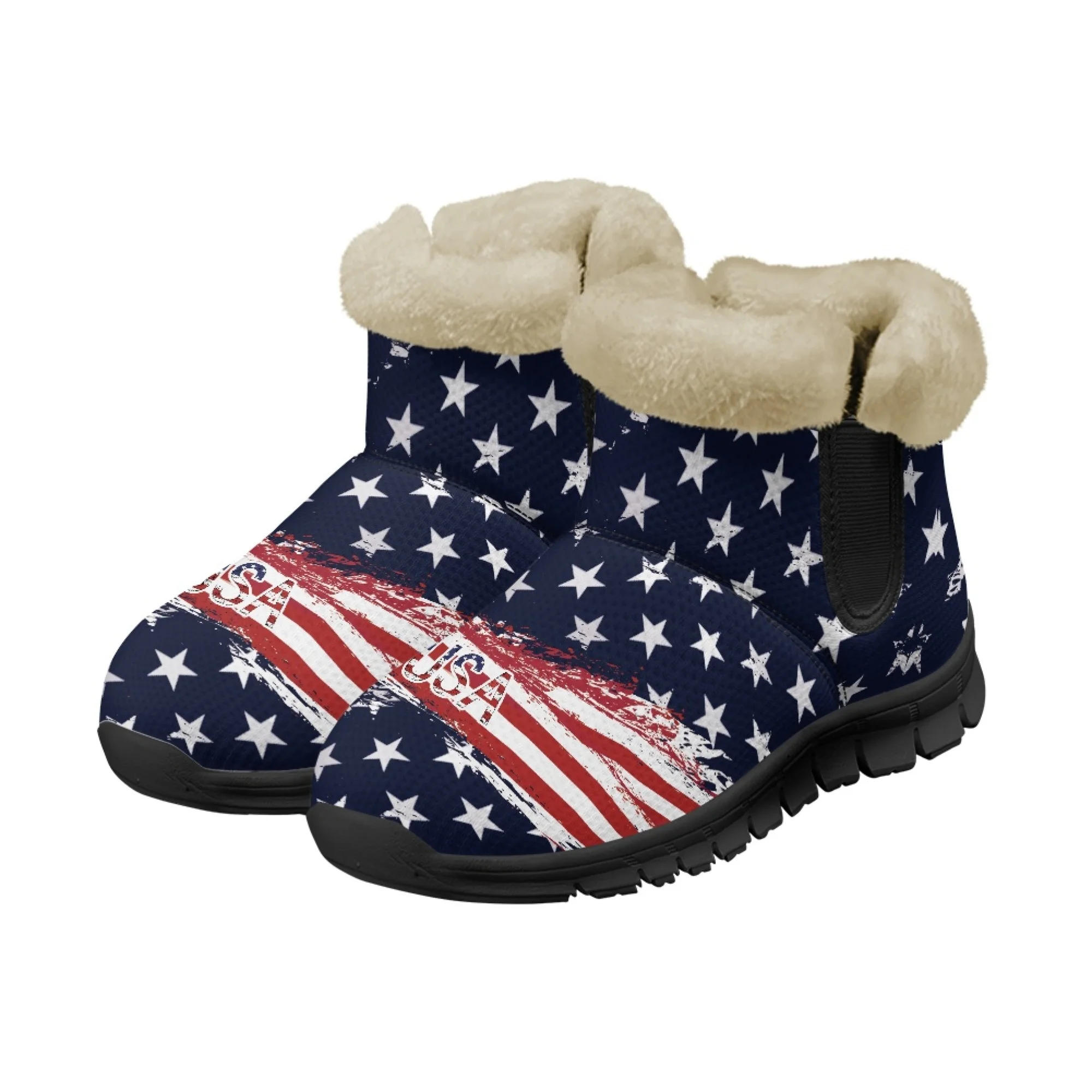 INSTANTARTS American Flag print Warm Fuzzy Snow Boots Women Winter Shoes Soft Comfort Ankle Short Plush frauen stiefel