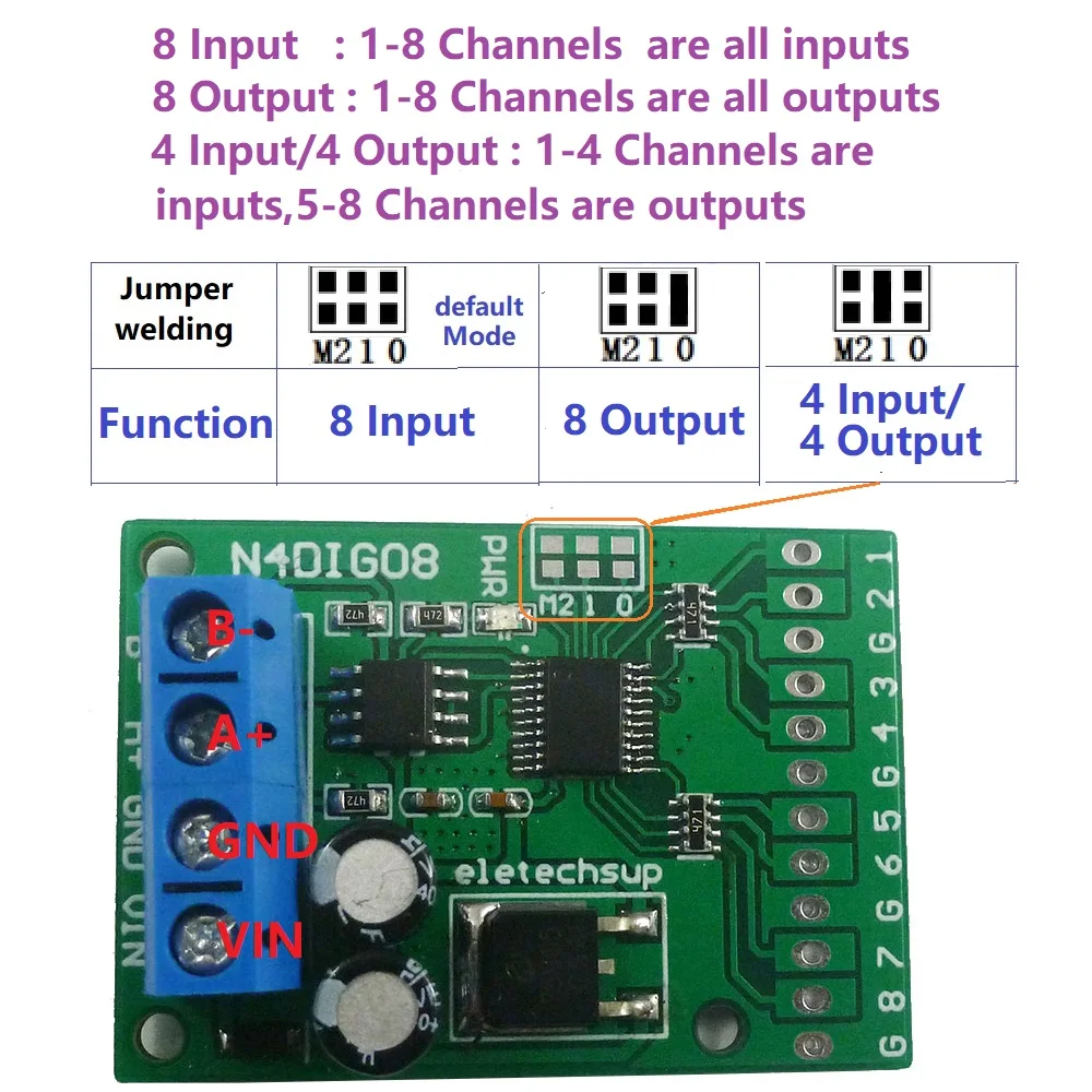 8-канальный вход/выход UART RS485 Modbus RTU контроллер модуль расширения ПЛК для Arduino UNO MEGA