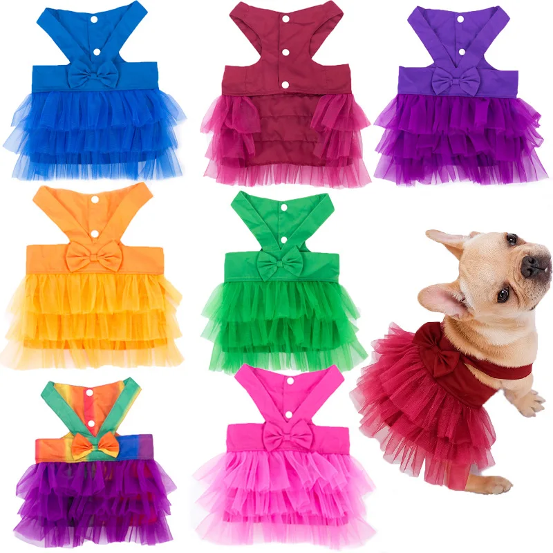 

Mesh Dog Dress Summer Bowtie Suspenders Skirt Puppy Clothes Sleeveless Dog Vest Dresses For Small Dogs Chiwawa Pet Cat Shirt XXL