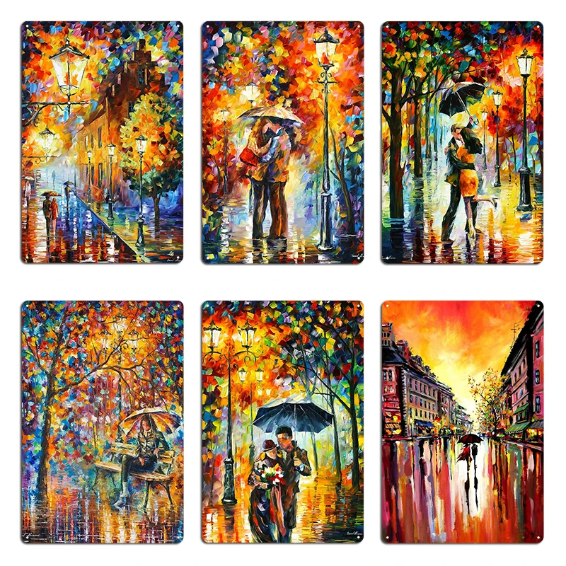 Металлическая табличка Warm Lights In The Night Leonid Afremov