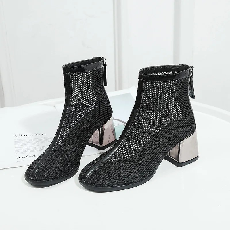 2023 Summer Mesh High Top Sandals Heels Women Boots Breathable Comfortable and Fashion Platform Sandals Party Wedding Shoes