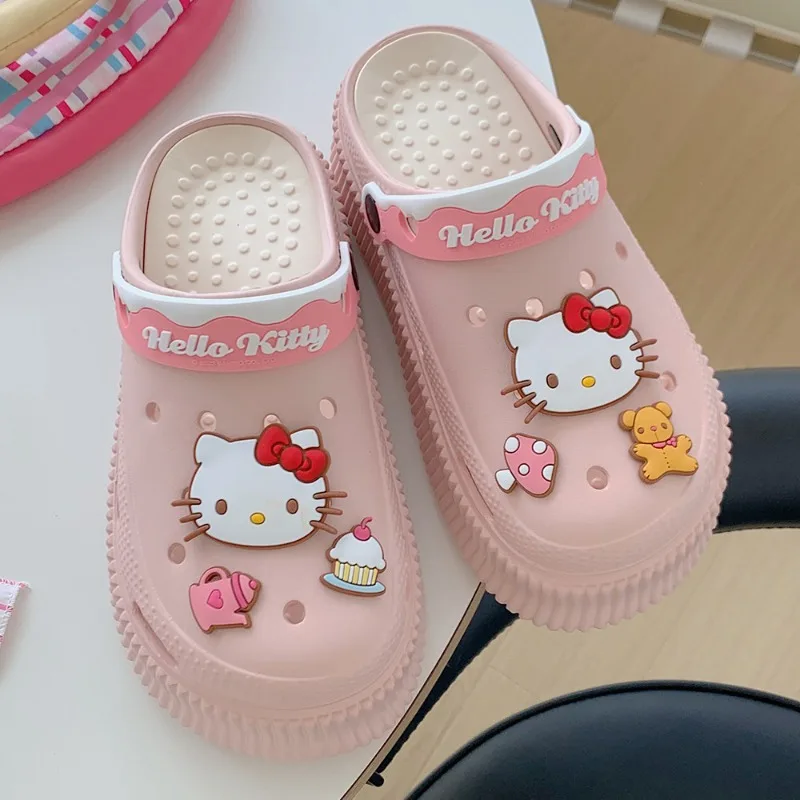 Сабо на толстой подошве Sanrio Kuromi для улицы пляжные сандалии и тапочки Симпатичные
