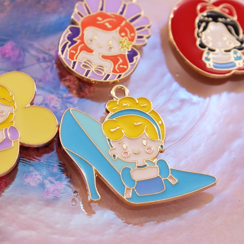 10PCS Disney Cartoon Little Princess Series DIY Homemade Jewelry Accessories Earrings Pendant Homemade Pendant Alloy Material