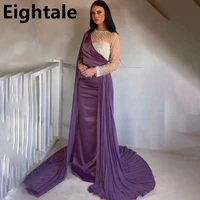 2022 purple o neck pearls evening dresses long luxury 2022 celebrity rhinestones arabic floor length mermaid prom party gown