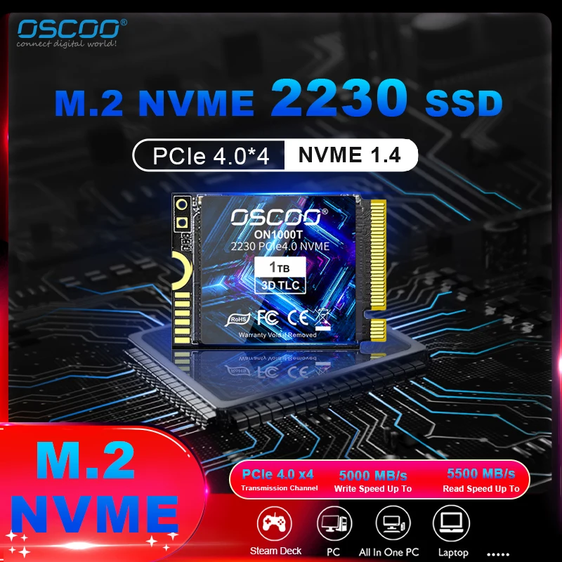 

OSCOO 1TB 512GB 256GB M.2 SSD 2230 NVMe PCIe Gen 4x4 SSD for Microsoft Surface ProX Surface Laptop 3 Steam Deck