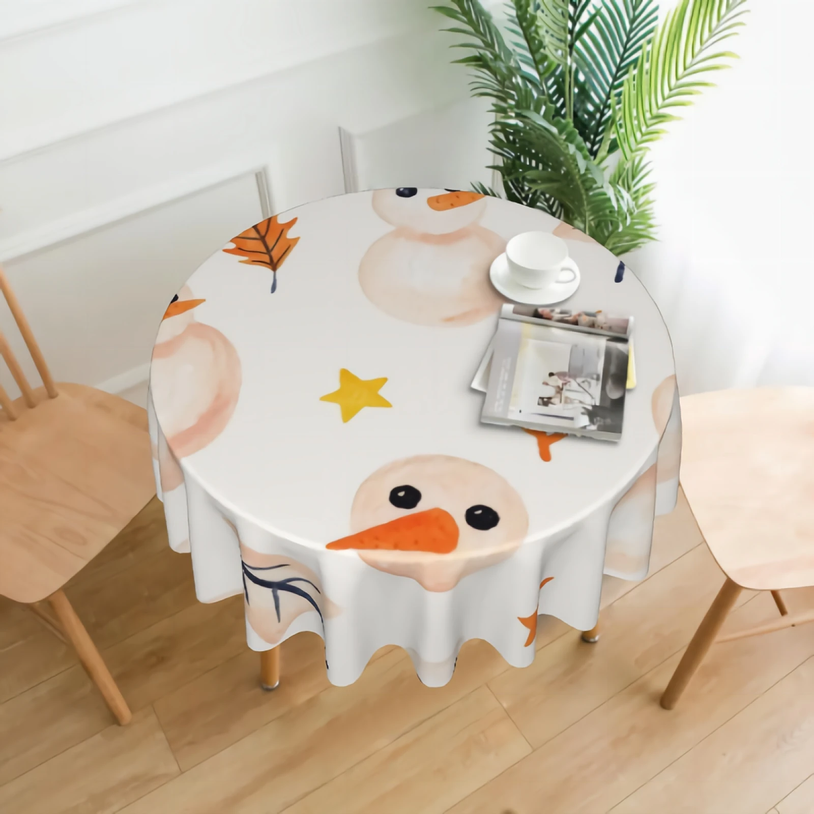 

Watercolor Christmas Pattern Decorative 60" Round Polyester Tablecloth Printed Pattern Washable Table Cloth for Dinner Kitchen