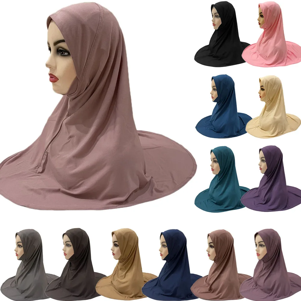 

70*60cm Big Khimar Girls Hijab Muslim Kids One Piece Amira Headscarf Turban Instant Scarf Shawls Head Wrap Ramadan Prayer Burqa