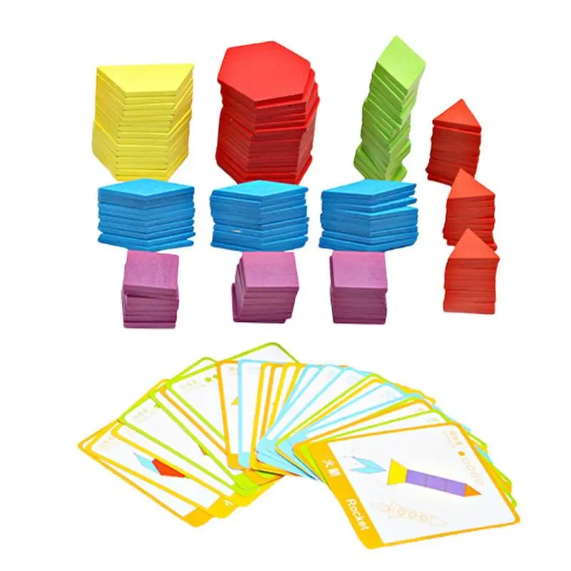 

Wooden Pattern Block Set Of 130 Block Puzzles Montessori Toy Early Geometry Skills Math Manipulative For Shape Recognition