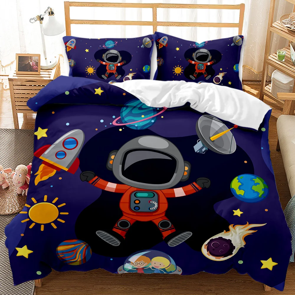 

Astronaut Duvet Cover Set Outer Space Cover Set for Kids Boys Universe Planet Polyester Quilt Cover Queen King Tourist Comforter