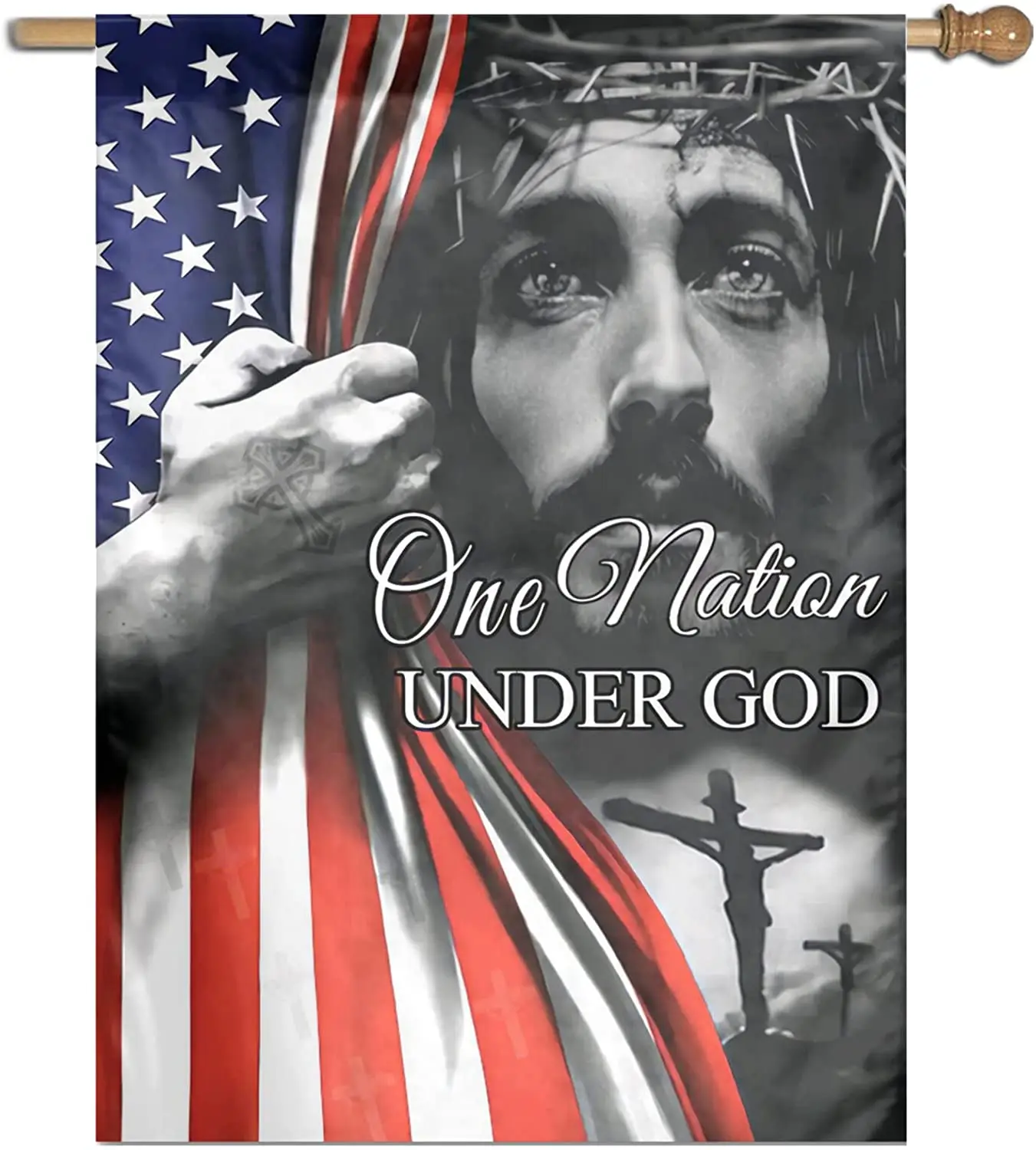 

Флаги «Одна нация под Богом» с Иисусом для сада, 12x18 дюймов, двусторонний декоративный домик с принтом, американский флаг для двора, лужайки, ...