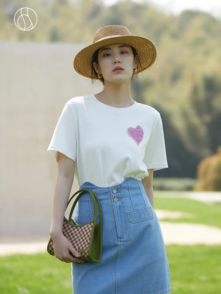 

Женская хлопковая Футболка DUSHU, милая Повседневная футболка с коротким рукавом и круглым вырезом, меняющая цвет, лето 2022