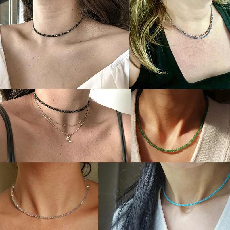 Модное ожерелье с гранеными бусинами 2 мм мини-ожерелье из натурального камня