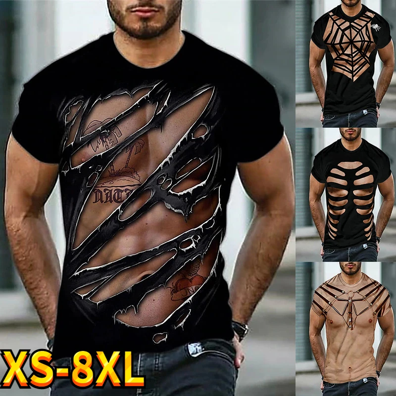 

Мужской пуловер с коротким рукавом, круглым вырезом и 3D-принтом