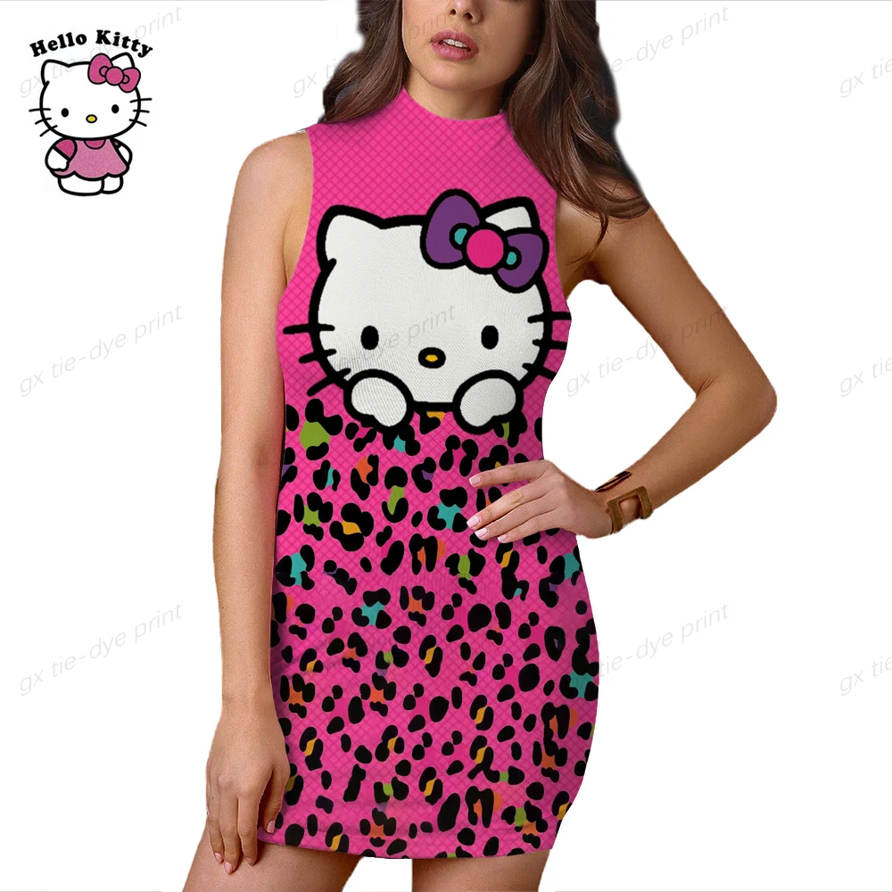

Женское короткое платье с принтом Hello Kitty, повседневное пляжное платье без рукавов с мультяшным принтом в стиле High Street, лето 2023