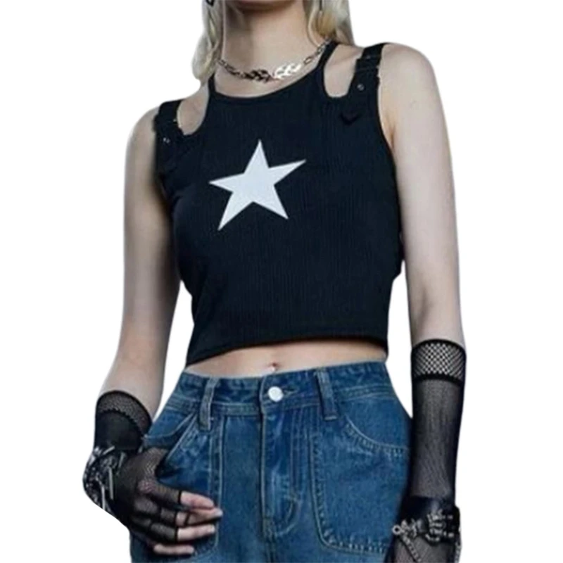 

Топ женский летний без рукавов со звездами и принтом