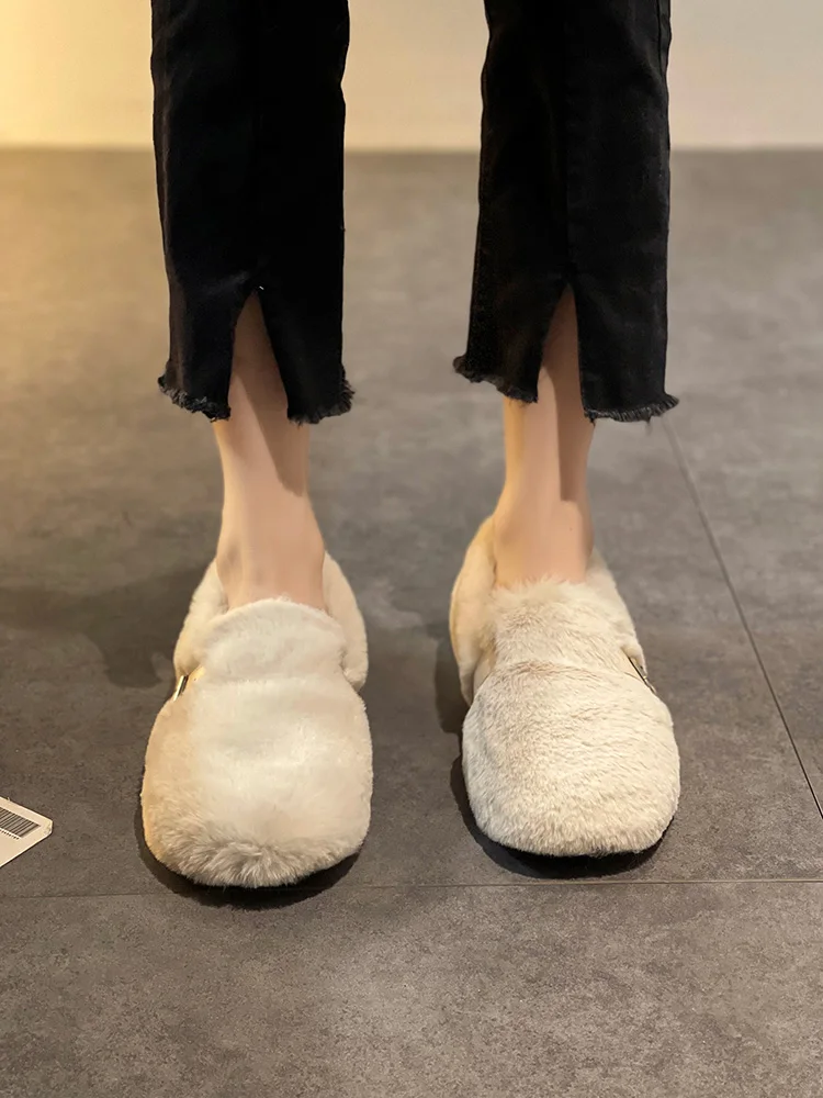 

Женские ботинки с плюшевой подкладкой, на плоской подошве, осенне-зимние ботинки с круглым носком, до середины икры, на резиновой подошве, 2022