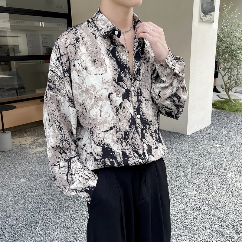 2022 Trendy Tie-dye Men's Shirts Autumn Long Sleeve Loose Casual Shirt Streetwear Social Oversized Men Clothing Chemise Homme